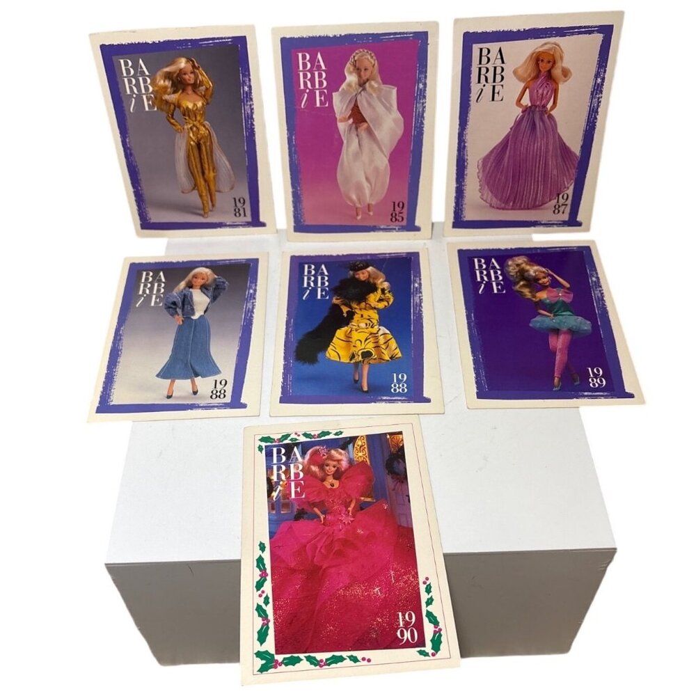 Barbie Collectors Cards Set Of 7 From 1981-1990 Vintage 1996 Tempo
